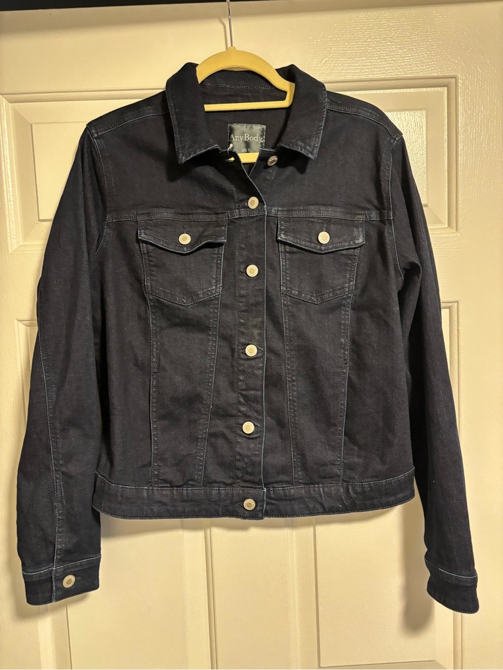 AnyBody Dark Navy Button-Front Denim Jacket
